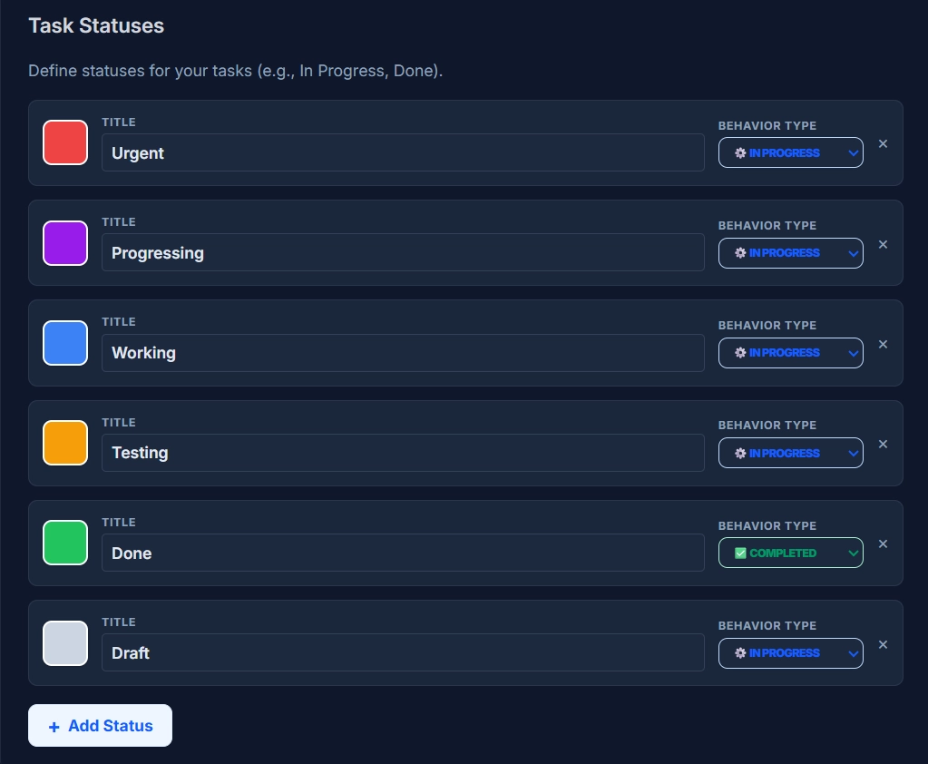 Custom Task Statuses - Granular tracking from Working to QA Testing
